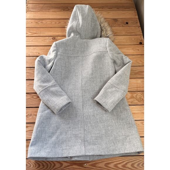 J Crew Nello Gori Wool Faux fur hood Full zip Peacoat Parka size 6 Grey Z2 - Picture 3 of 11